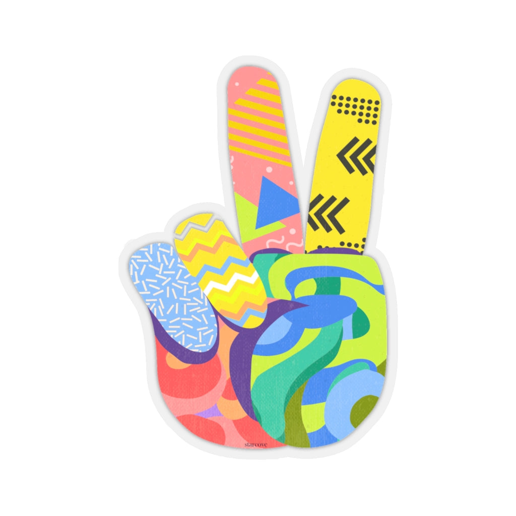 Hand Peace Sign Sticker, Colorful Freedom Laptop Decal Vinyl Cute Waterbottle Tumbler Car Waterproof Bumper Aesthetic Die Cut Wall Mural Starcove Fashion