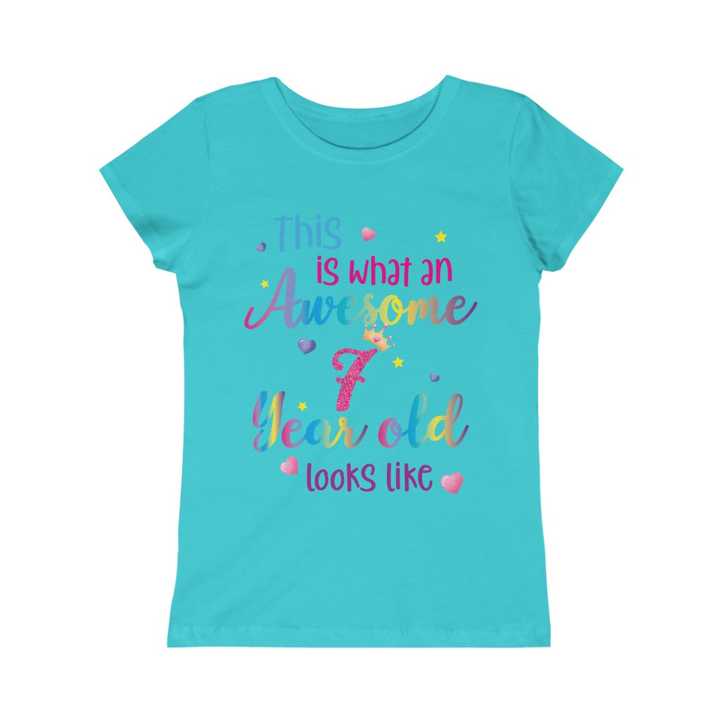 This is What an Awesome 7 Year Old Looks Like Girls Shirt, Birthday 7th Seven Year Fun Rainbow Party Gift Kids Crewneck Girls Princess Tee Starcove Fashion