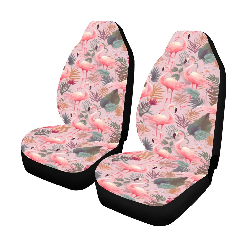Flamingo Car Seat Covers for Vehicle 2 pc, Pastel Pink Bird Cute Tropical Front Vehicle SUV Vans Men Women Protector Accessory