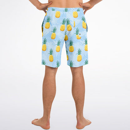 Pineapple Men Board Shorts, Summer Fruit Mid Length Blue Beach Surf Swim with Pockets & Mesh Drawstring Casual Shorts Starcove Fashion