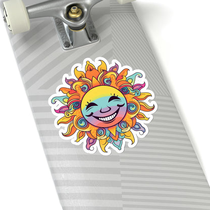 Trippy Sun Sticker, Face Sunrays Colorful Rainbow Laptop Decal Vinyl Cute Waterbottle Tumbler Car Waterproof Bumper Aesthetic Wall
