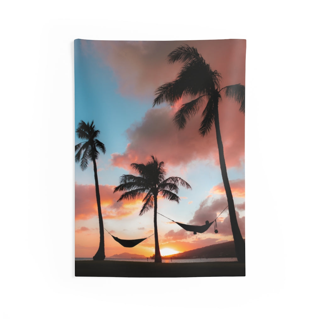 Palm tree Hawaii Tapestry, Sunset Island Hammock Vertical  Indoor Wall Art Hanging Large Small Decor Home Dorm Room Gift Starcove Fashion