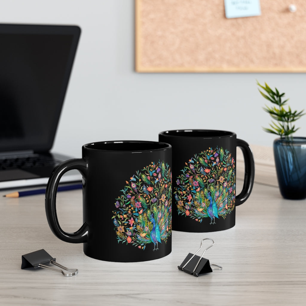 Majestic Peacock Coffee Black Mug, Ceramic Cup Tea Lover Feathers Unique Microwave Safe Novelty Cool Gift Ceramic Starcove Fashion