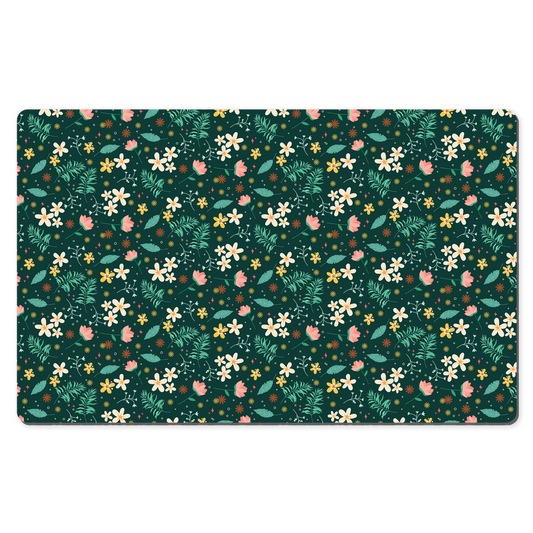 Green Floral Desk Mat, Flowers Art Large Small Wide Gaming Keyboard Mouse Unique Office Computer Laptop Pad Starcove Fashion
