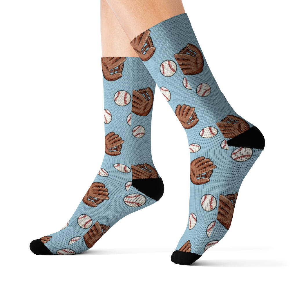 Baseball Socks, Ball Glove Sports Blue 3D Sublimation Socks Women Men Funny Fun Novelty Cool Funky Crazy Casual Cute Crew Unique Gift Starcove Fashion