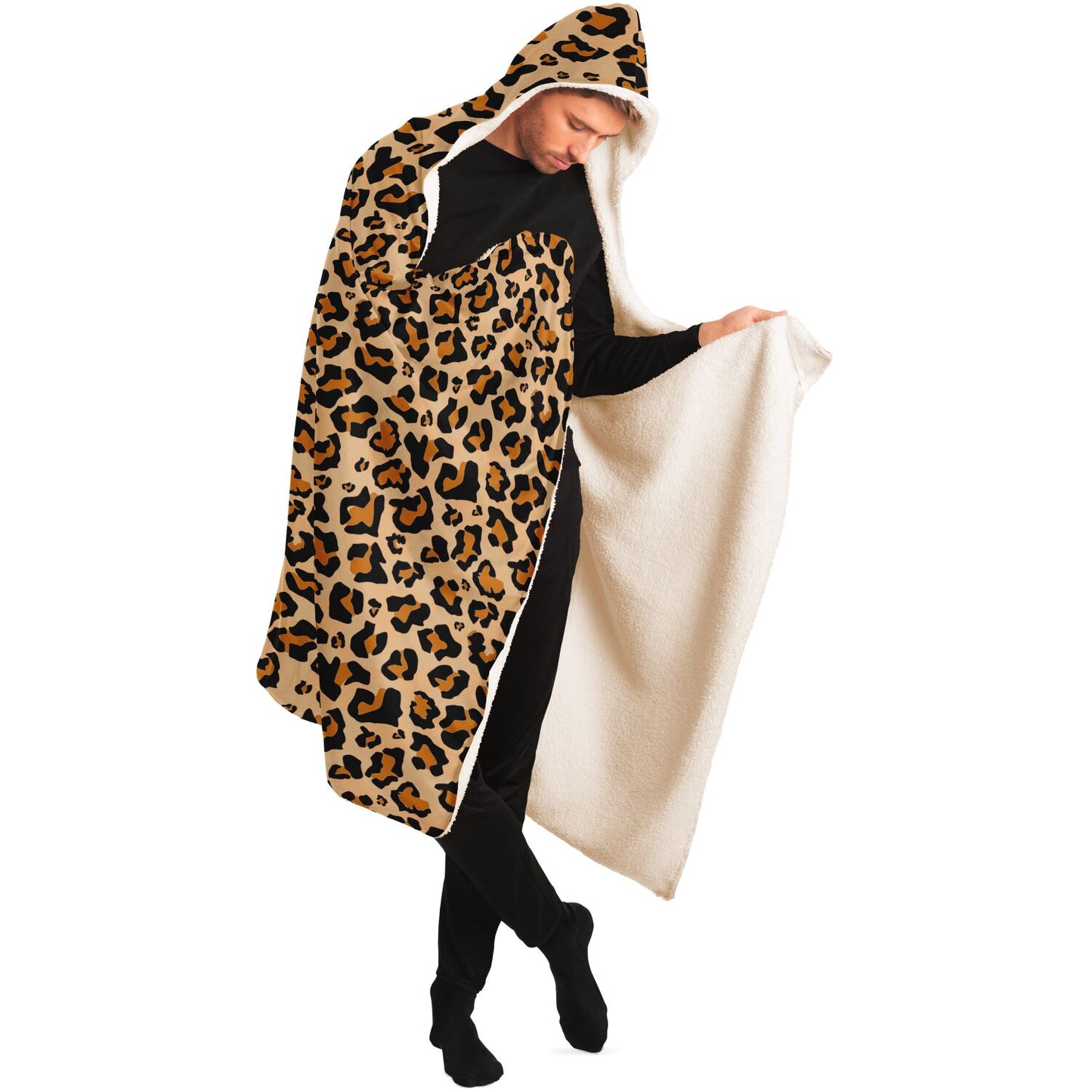 Leopard Hooded Blanket, Animal Print Cheetah Sherpa Fleece Soft Fluffy Cozy Warm Adult Men Women Kids Large Gift Starcove Fashion