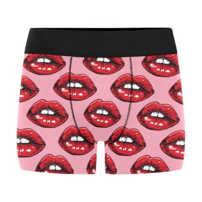 Red Lips Men Boxer Briefs, Kisses Valentine's Day Him Romantic Print Underwear Pouch Sexy Boyfriend Plus Size Gift Male Honeymoon Birthday