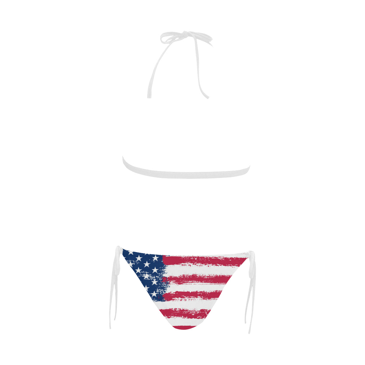 American flag High Waisted bikini Set, High Waist Bathing Suit Sexy Red White Blue USA Stars Stripes 4th of July Halter Plus Size Swimsuit Starcove Fashion