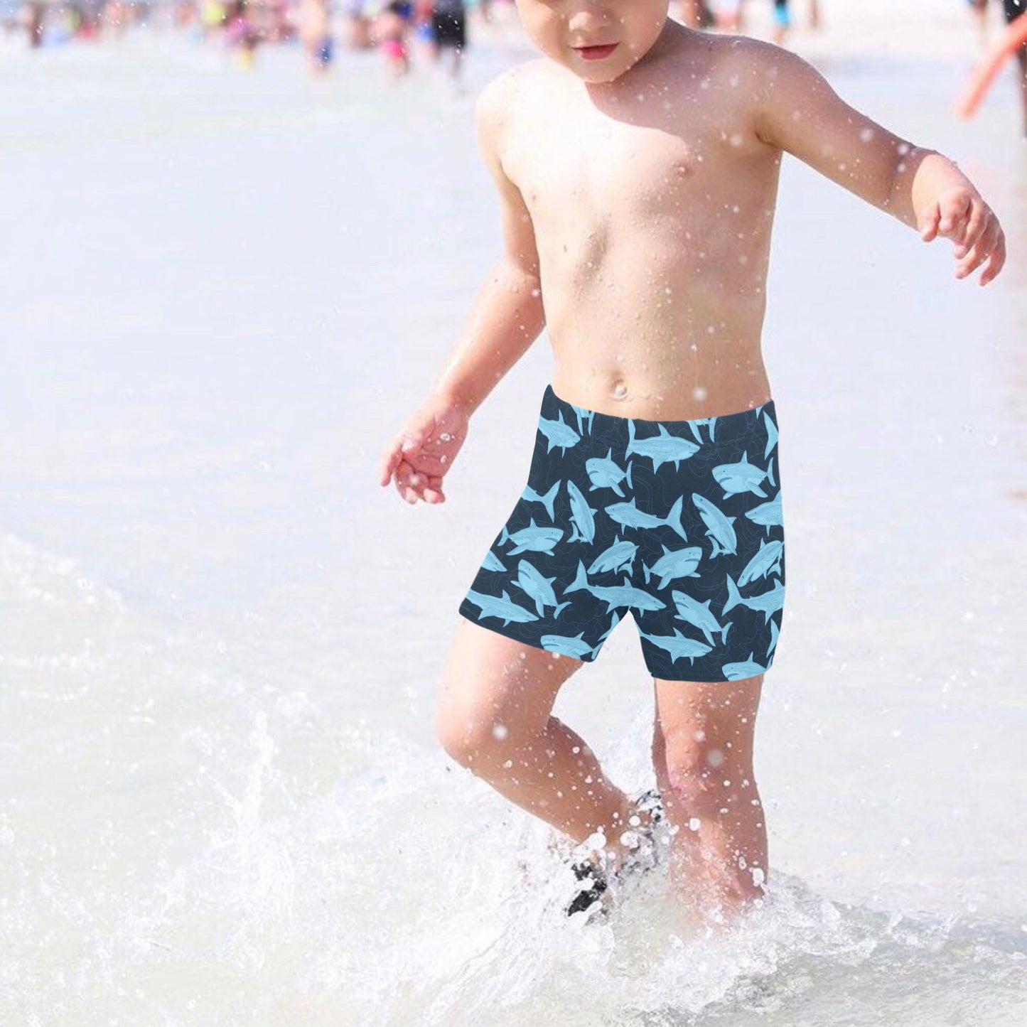 Shark Boys Swim Trunks shorts (2-7), Navy Blue Bathing Suit Toddler Beach Swim Kids with Inner Lining Drawstring Casual Shorts Swimsuit Starcove Fashion