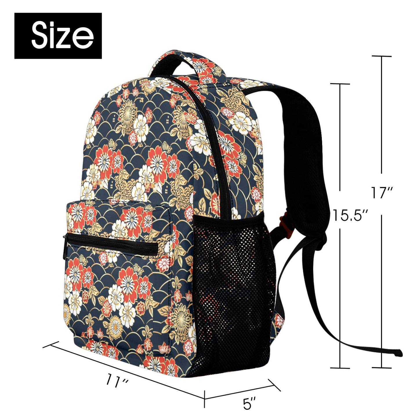 Japanese Backpack, Asian Floral flowers Men Women Kids Gift School College Cool Waterproof Side Pockets Laptop Designer Aesthetic Bag