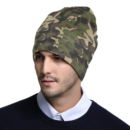 Camo Beanie, Green Army Camouflage Soft Fleece Party Men Women Cute Stretchy Winter Adult Aesthetic Cap Hat Gift