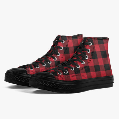 Red Buffalo Plaid High Top Shoes, Black Check Lace Up Sneakers Footwear Rave Canvas Streetwear Designer Men Women Gift Starcove Fashion