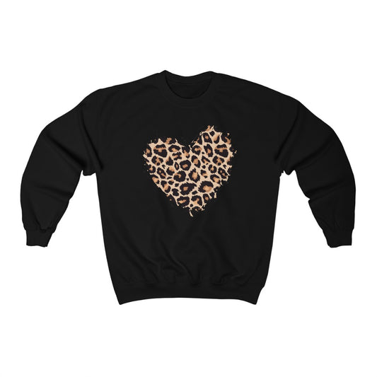 Leopard Heart Sweatshirt, Cheetah Graphic Valentines Day Crewneck Fleece Sweater Pullover Men Women Aesthetic Top Starcove Fashion