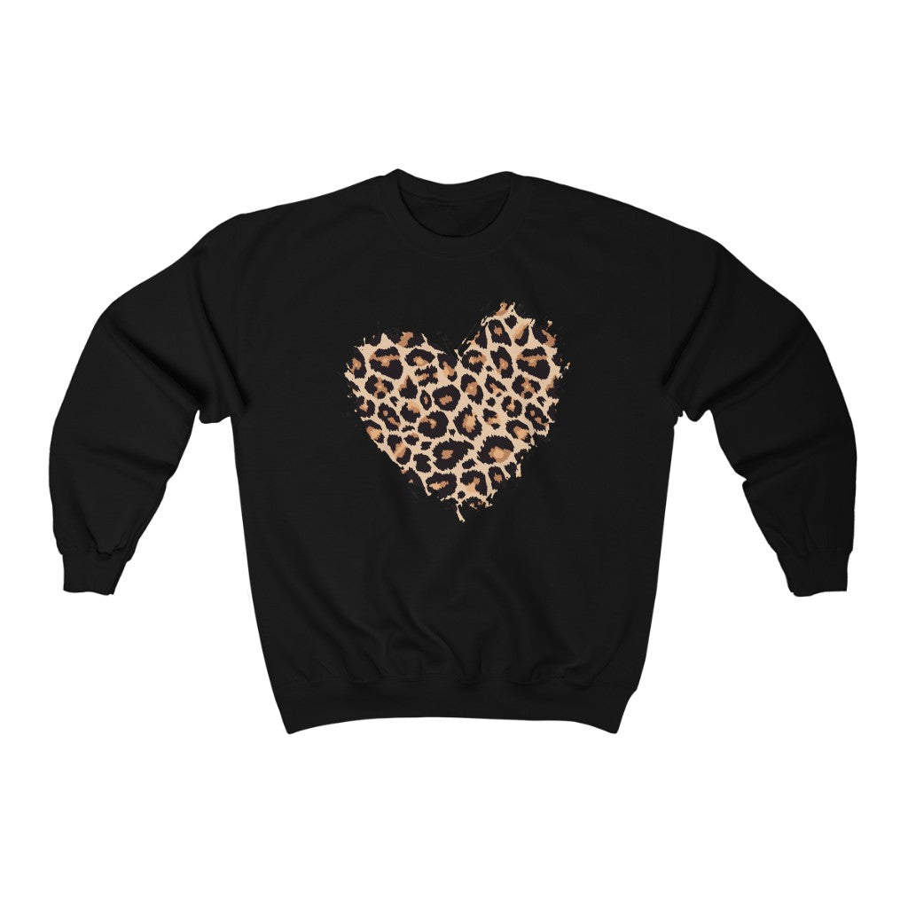 Leopard Heart Sweatshirt, Cheetah Graphic Valentines Day Crewneck Fleece Sweater Pullover Men Women Aesthetic Top Starcove Fashion