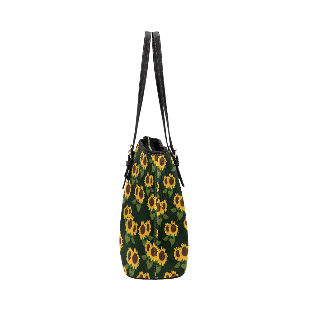 Sunflower Purse Leather Tote Bag, Floral Flower Black Yellow Summer shoulder Hand bag Zip on Top Designer Small Large Work Bag Women Starcove Fashion