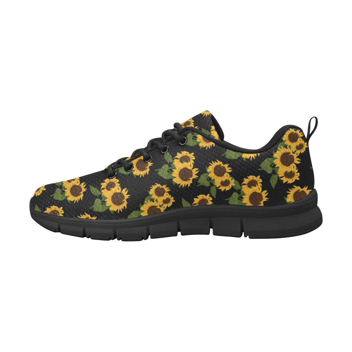 Sunflower Women Sneakers, Black Yellow Floral, Custom Floral Cute Women's Breathable Colorful Vegan Mesh Canvas Athletic Sports Shoes Starcove Fashion