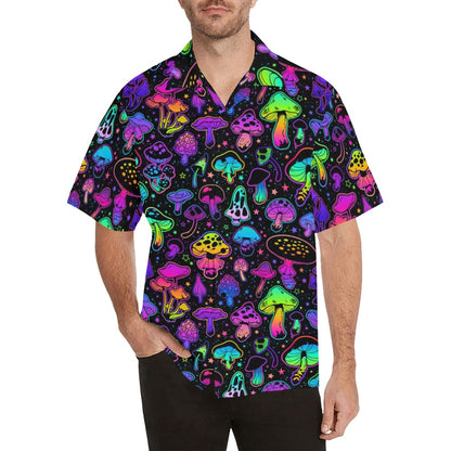 Mushroom Men Hawaiian shirt, Trippy Funky Magic Print Vintage Retro Hawaii Aloha Plus Size Cool Button Down Shirt Starcove Fashion