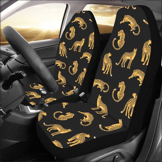 Cheetah Print Car Seat Covers 2 pc, Animal Leopard Pattern Front Seat Covers, Car Vehicle SUV Seat Protector Designer Women Accessory