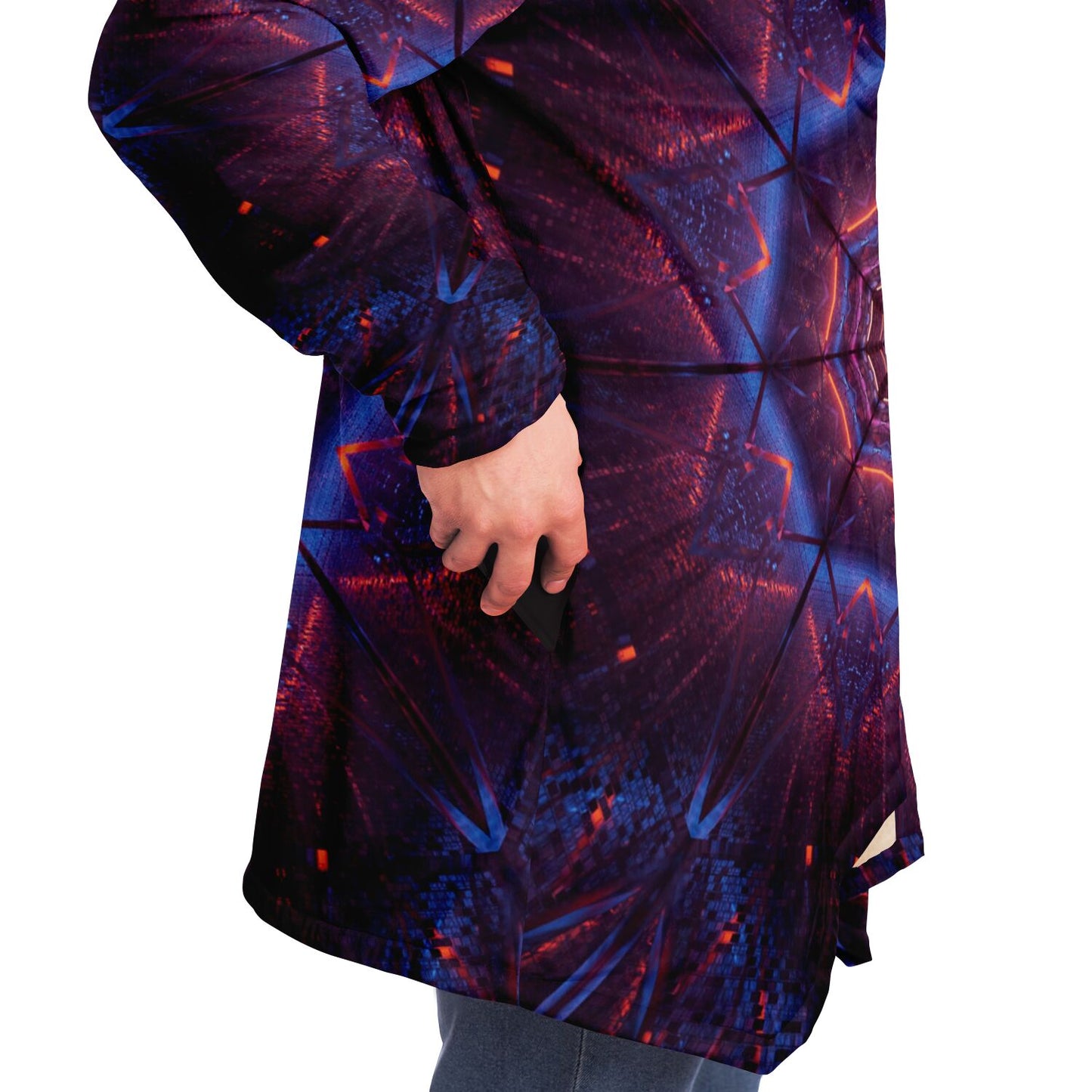 Mandala Hooded Cloak, Space Cosmic Purple Men Women Modern Winter Warm Mink Blanket Festival Rave Wearable Cape with Pockets Starcove Fashion