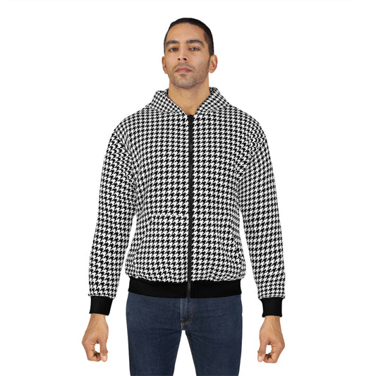 Houndstooth Zip Up Hoodie, Black White Front Zipper Pocket Men Women Unisex Adult Aesthetic Graphic Cotton Fleece Hooded Sweatshirt Starcove Fashion