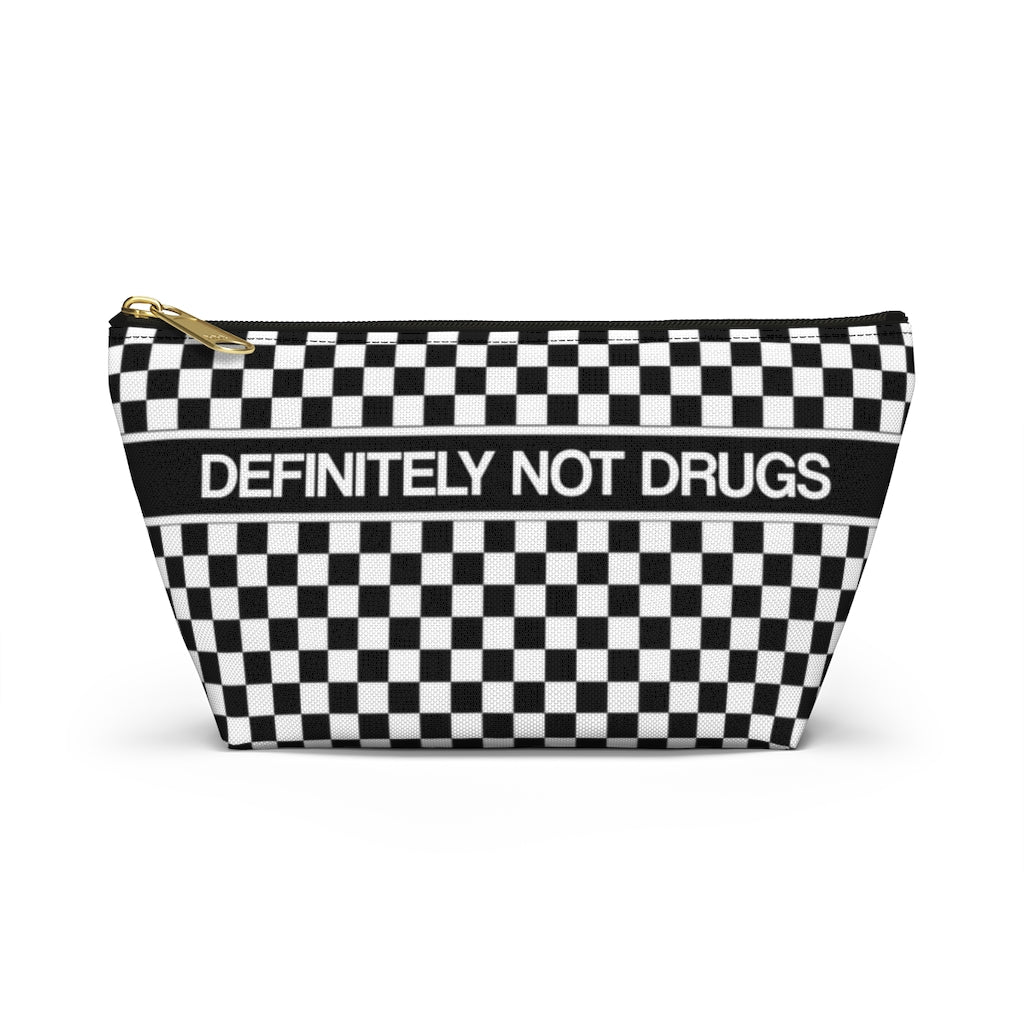 Definitely Not Drugs Bag, Funny Zip Pouch Medicinal Med Medication Checkered Black White Canvas Zipper Large Small Travel Organizer Starcove Fashion