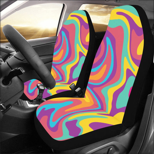 Psychedelic Seat Covers 2 pc, Colorful Party Groovy Trippy Funky Pattern Front Seat Covers Vehicle Car SUV Truck Seat Protector Accessory Starcove Fashion
