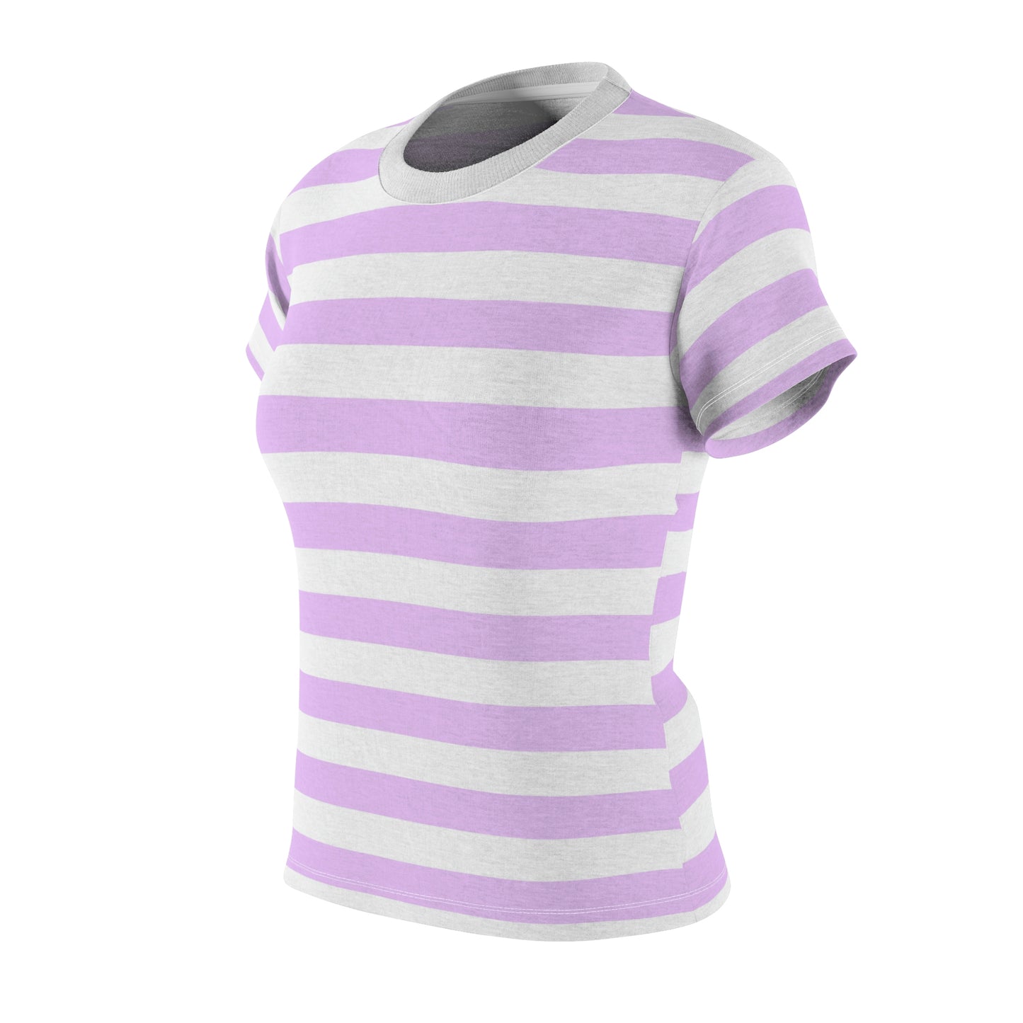 Purple and White Striped Women Tshirt, Vintage Retro Pink Designer Adult Graphic Aesthetic Fashion Fitted Crewneck Tee Shirt Top Starcove Fashion