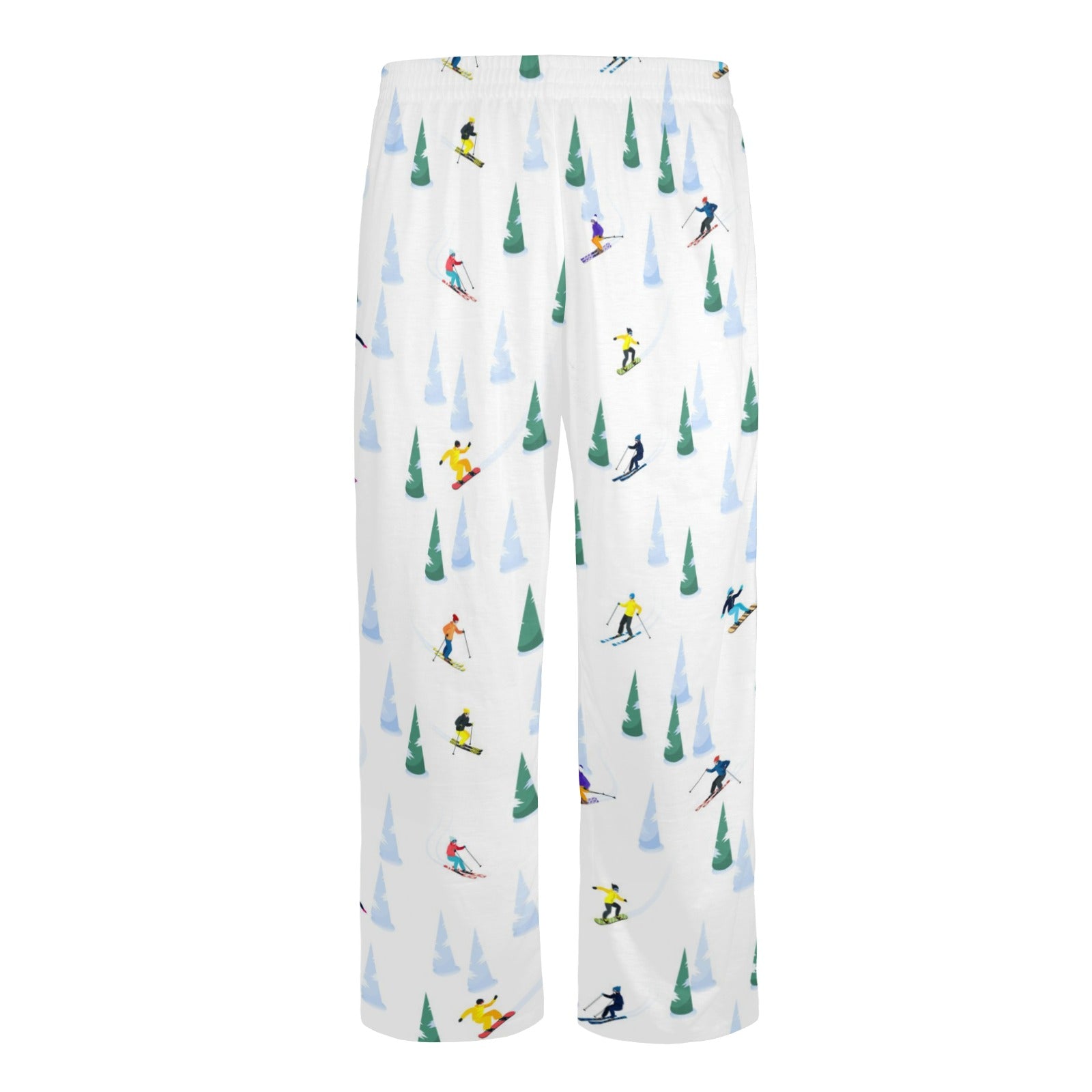 Ski Men Pajamas Pants, Snowboard Skier Snow Winter Scene Pine Trees PJ Sleep Trousers Couples Matching Trousers Bottoms Starcove Fashion