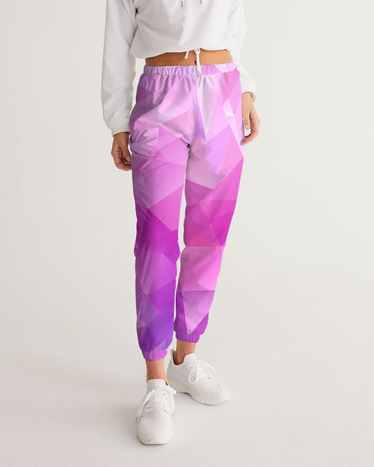 Pink Purple Ombre Women's Track Pants, Geometric Gradient Straight Leg Zip Pockets Quick Dry Festival Elastic Waist Windbreaker Ladies Pants Starcove Fashion