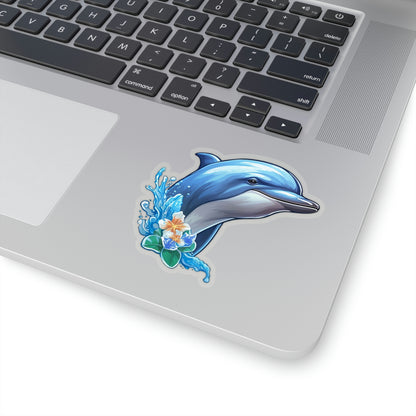 Dolphin Sticker, Floral Art Laptop Decal Vinyl Cute Waterbottle Tumbler Car Waterproof Bumper Aesthetic Die Cut Wall Clear