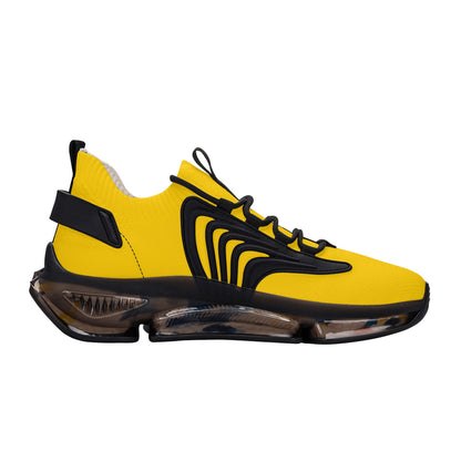 Yellow and Black Men's Air Cushion Sneakers, Breathable Running Sport Print Lace Up Custom Designer Casual Gym Shoes Starcove Fashion