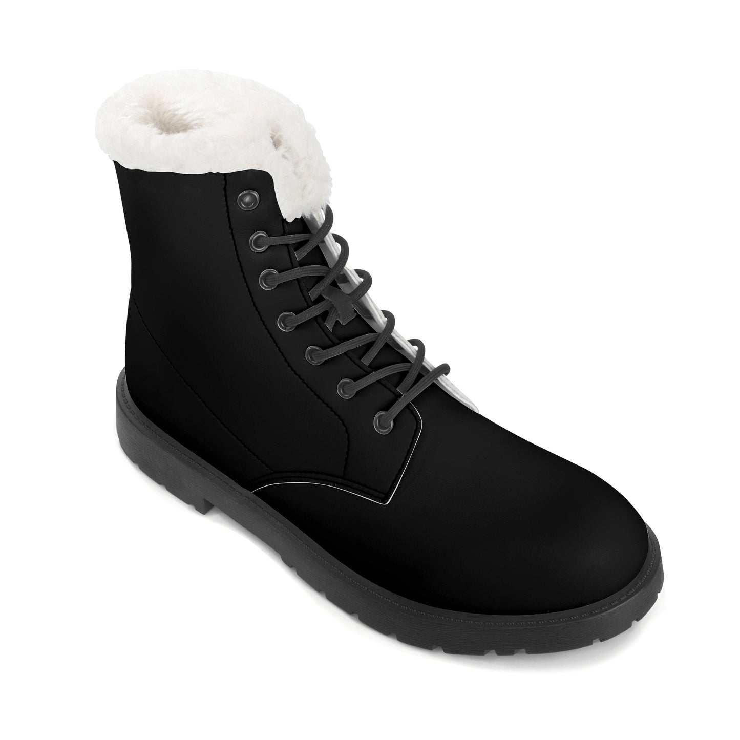 Black Men Fleece Lined Leather Boots, Vegan Faux Fur Lace Up Shoes Hiking Festival Ankle Combat Work Winter Waterproof Custom Starcove Fashion