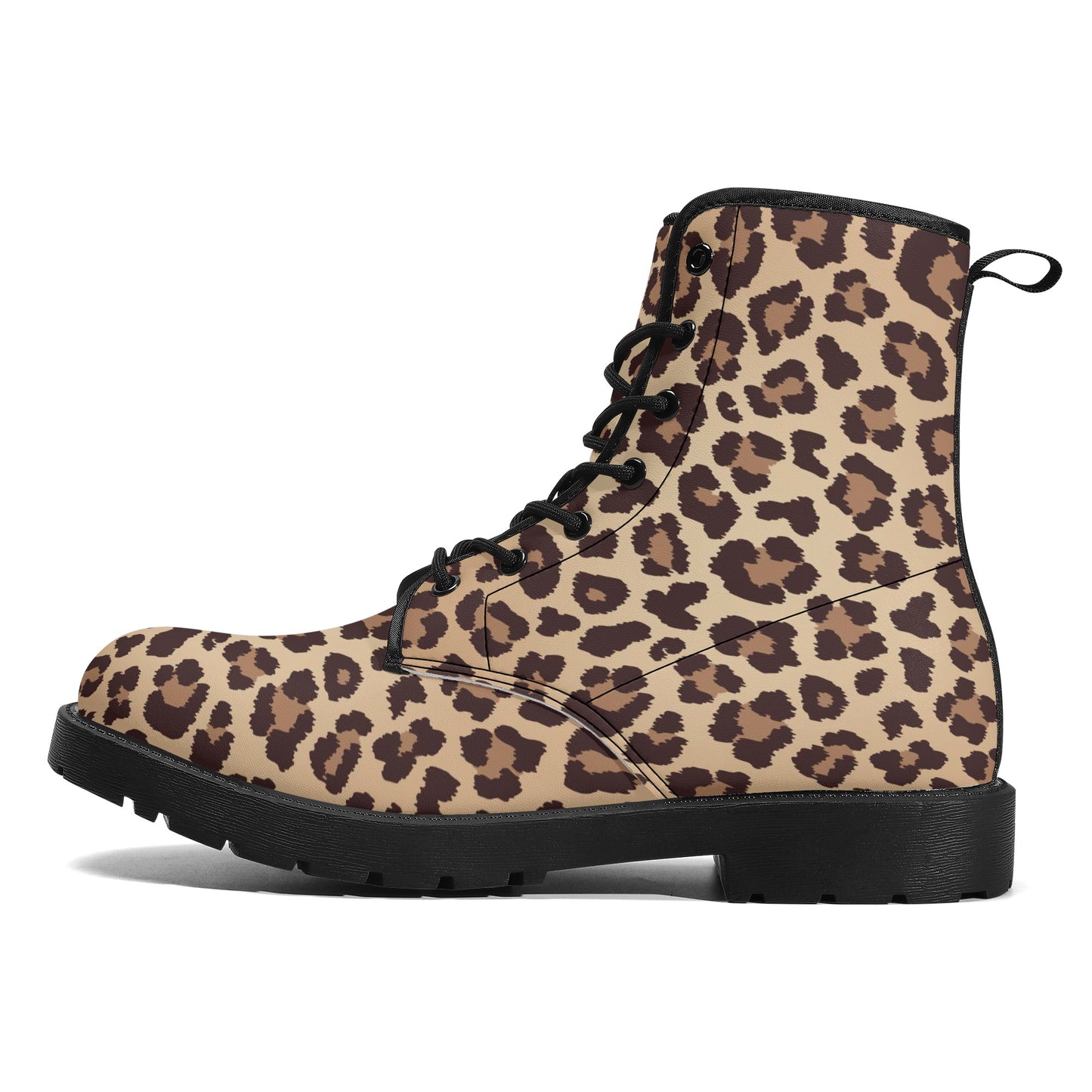 Leopard Men Leather Boots, Animal Print Cheetah Vegan Lace Up Shoes Hiking Festival Black Ankle Combat Work Winter Waterproof Custom Gift Starcove Fashion