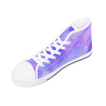 Purple Galaxy Women High Top Shoes, Pink Cosmos Universe Lace Up Sneakers Footwear White Canvas Streetwear Girls Designer Gift Idea Starcove Fashion