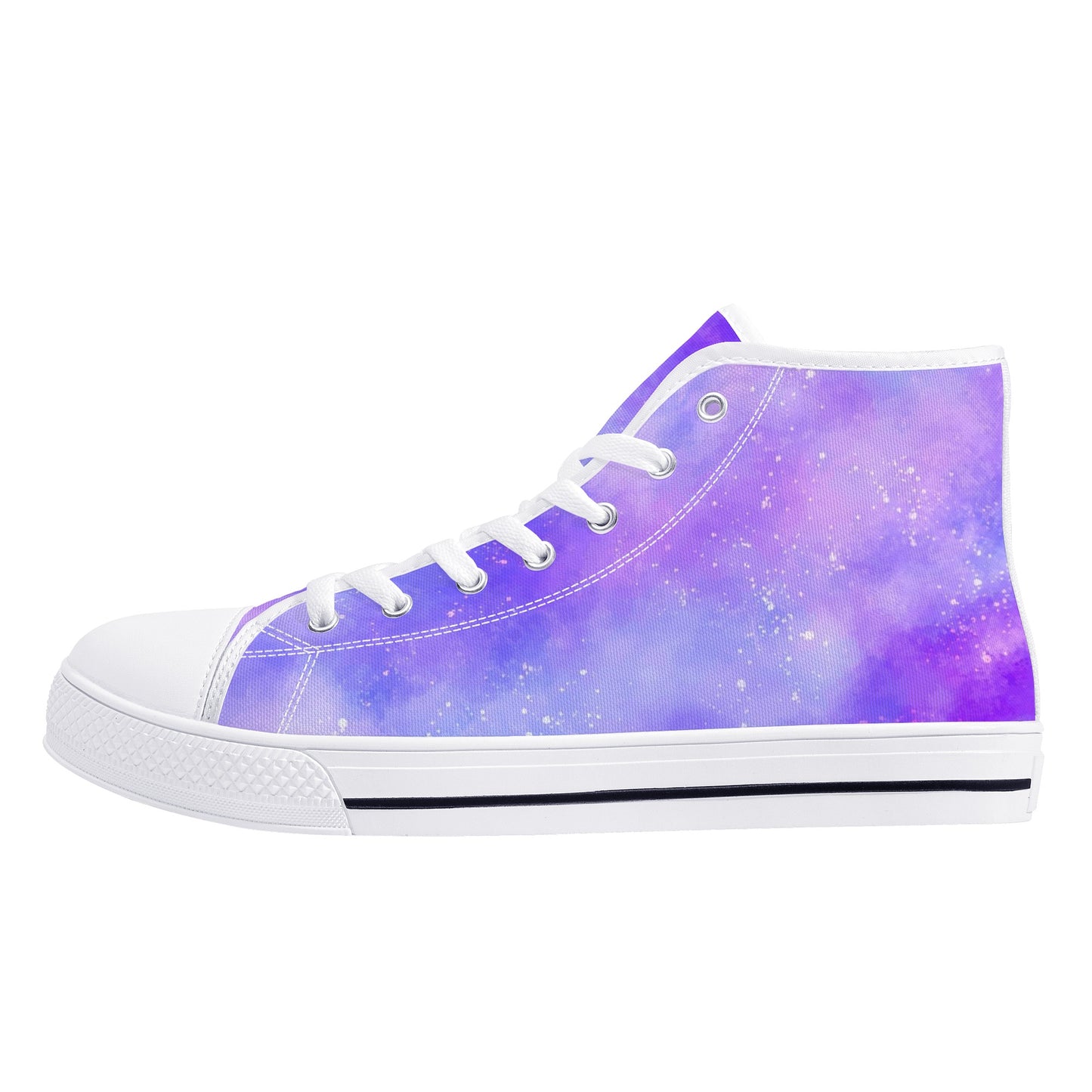 Purple Galaxy Women High Top Shoes, Pink Cosmos Universe Lace Up Sneakers Footwear White Canvas Streetwear Girls Designer Gift Idea