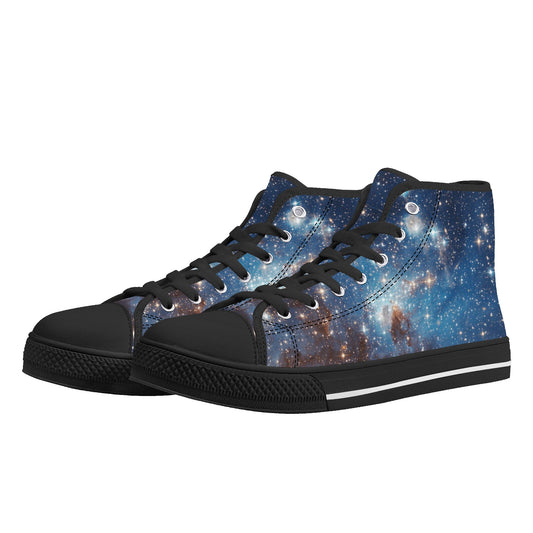 Galaxy Men High Top Shoes, Canvas Blue Space Sneakers Nebula Universe Footwear Rave Cosmic Science Streatwear Tie Lace Up Starcove Fashion
