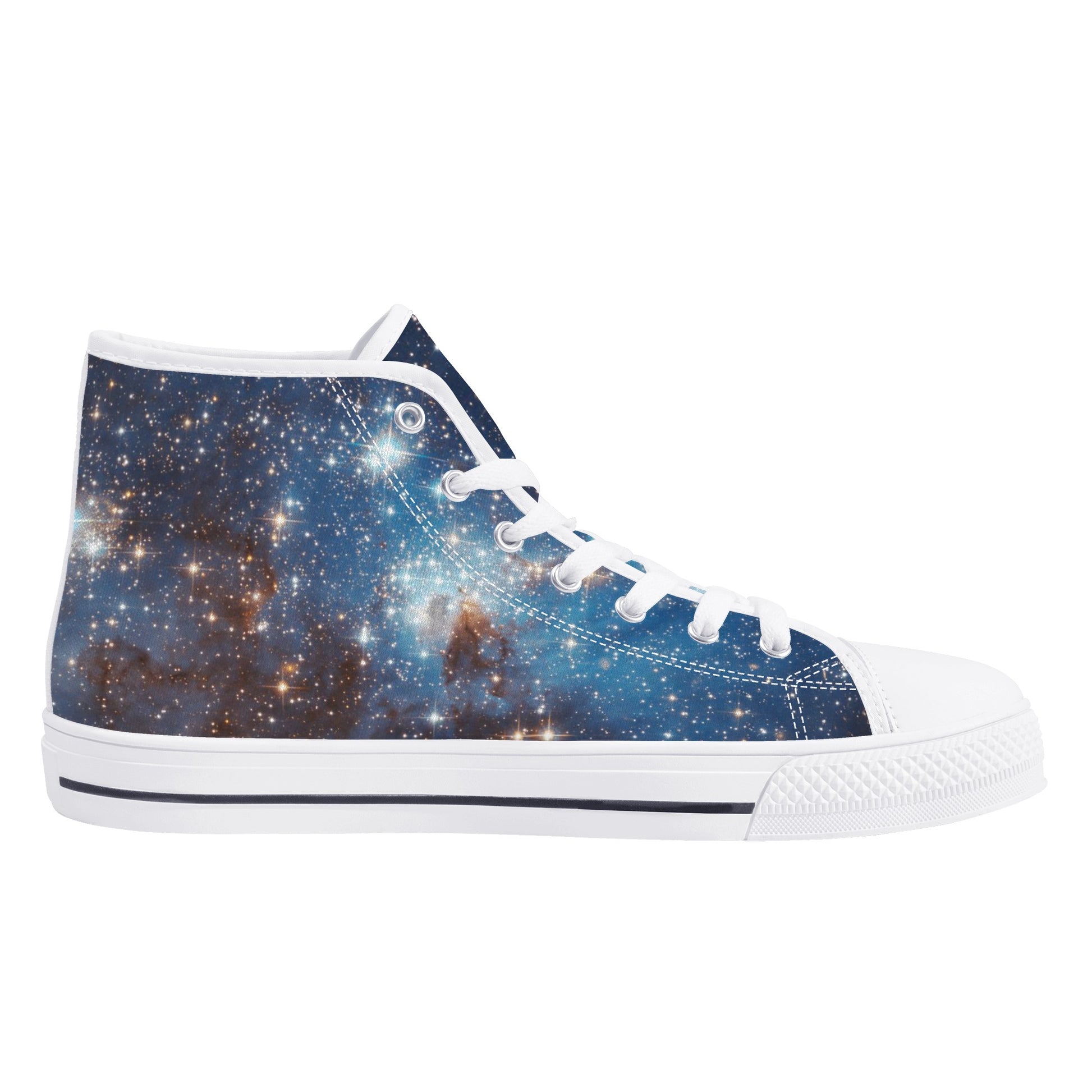 Galaxy Men High Top Shoes, Canvas Blue Space Sneakers Nebula Universe Footwear Rave Cosmic Science Streatwear Tie Lace Up Starcove Fashion