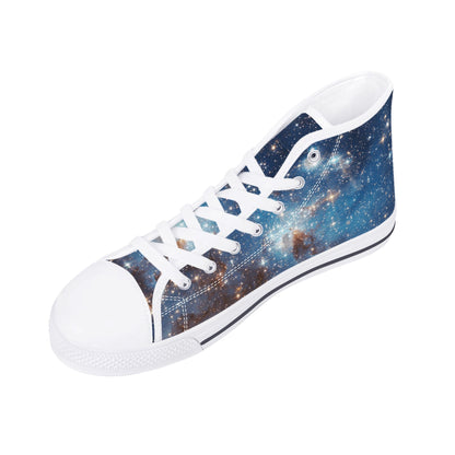 Galaxy Men High Top Shoes, Canvas Blue Space Sneakers Nebula Universe Footwear Rave Cosmic Science Streatwear Tie Lace Up Starcove Fashion