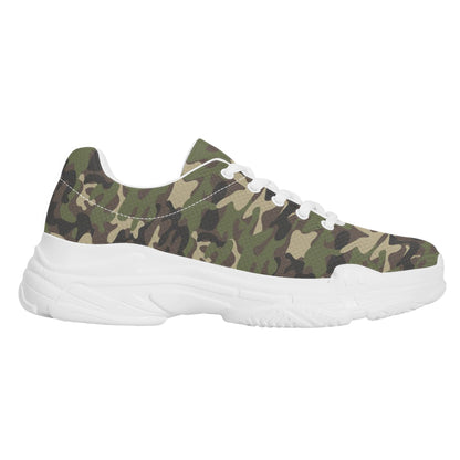 Green Camo Men Chunky Shoes, Camouflage Army Lace Up Exercise Unique Designer Custom Canvas Casual Fashion Streetwear Sneakers Starcove Fashion