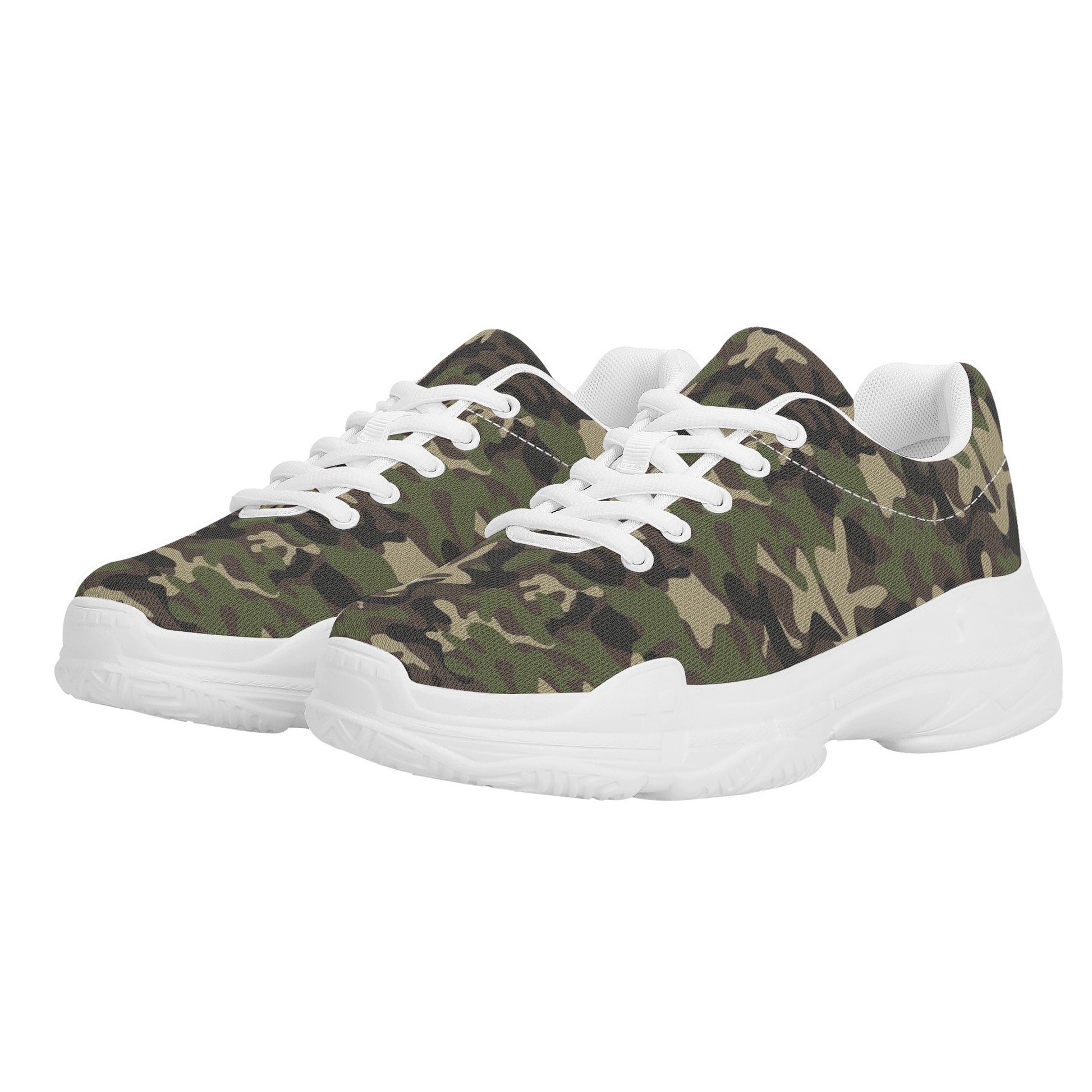 Green Camo Men Chunky Shoes, Camouflage Army Lace Up Exercise Unique Designer Custom Canvas Casual Fashion Streetwear Sneakers Starcove Fashion