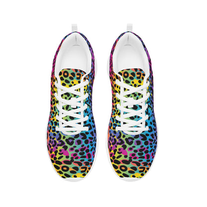 Rainbow Leopard Women's  Athletic Sneakers, Mesh Lace Up Shoe Canvas Print Designer Running Gym Shoes Starcove Fashion