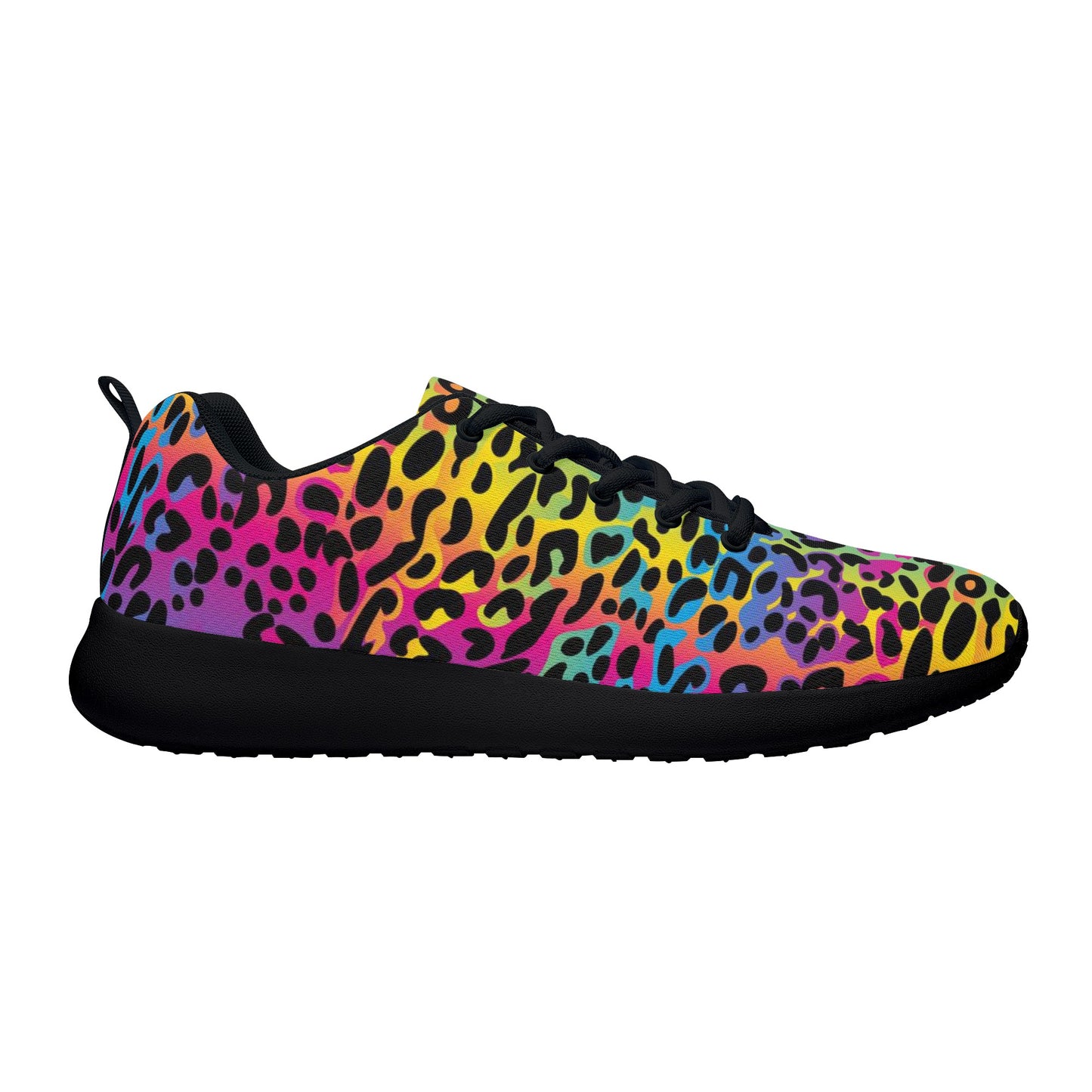 Rainbow Leopard Women's  Athletic Sneakers, Mesh Lace Up Shoe Canvas Print Designer Running Gym Shoes