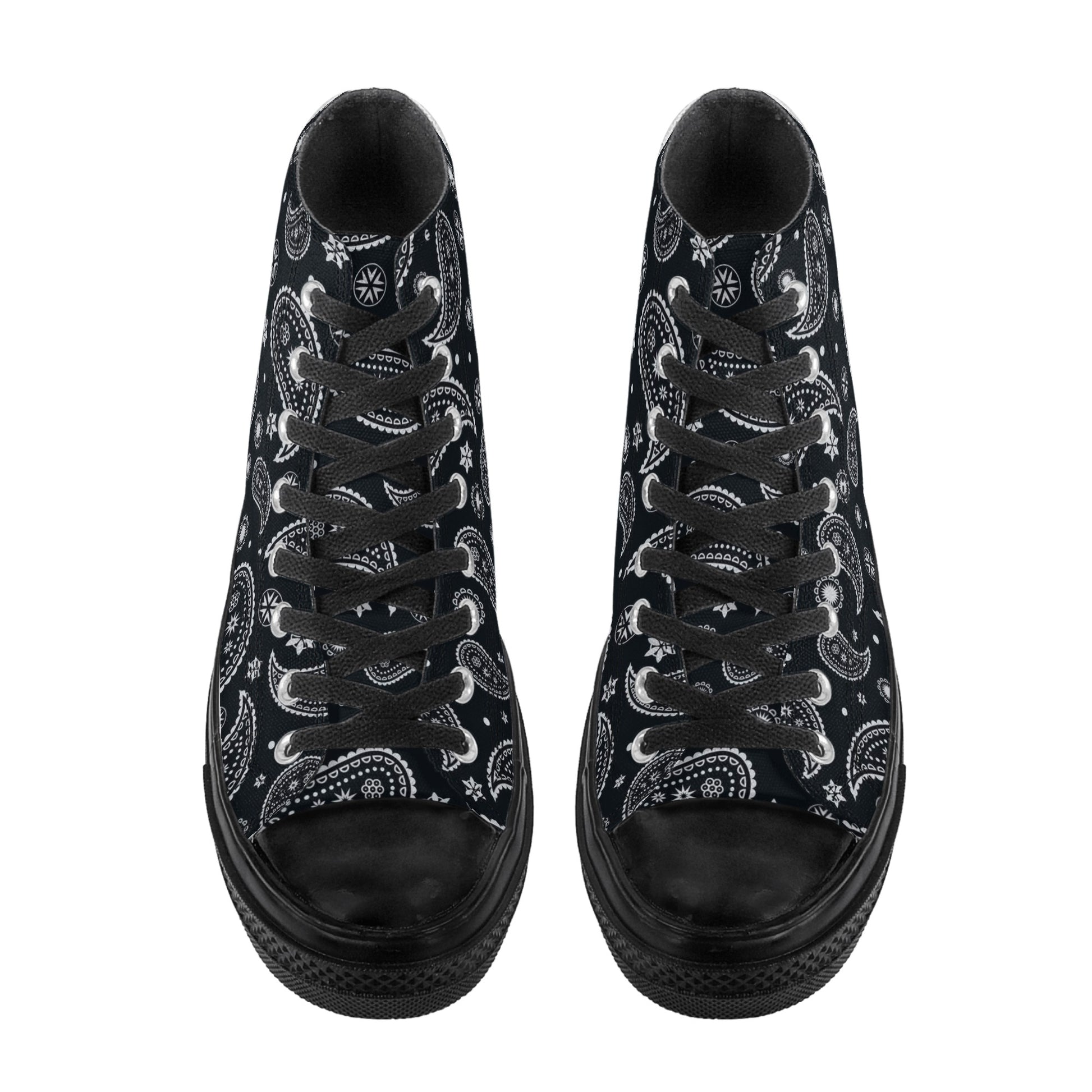 Black Bandana Men High Top Shoes, Paisley Lace Up Sneakers Footwear Rave Canvas Streetwear Designer Gift Idea Starcove Fashion