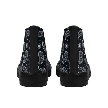 Black Bandana Men High Top Shoes, Paisley Lace Up Sneakers Footwear Rave Canvas Streetwear Designer Gift Idea Starcove Fashion