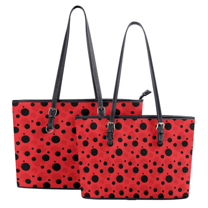 Ladybug Tote Bag Purse, Red Black Dots Vegan Leather Print Handbag Women Zip Top Small Large Designer Handmade Shoulder Starcove Fashion