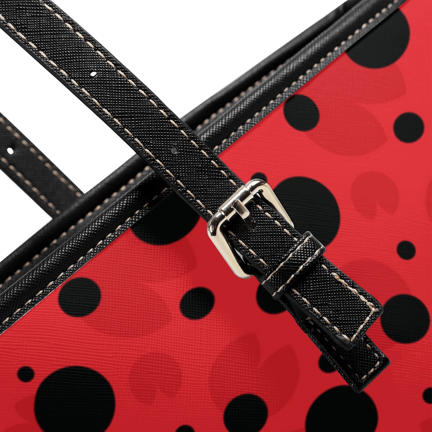 Ladybug Tote Bag Purse, Red Black Dots Vegan Leather Print Handbag Women Zip Top Small Large Designer Handmade Shoulder
