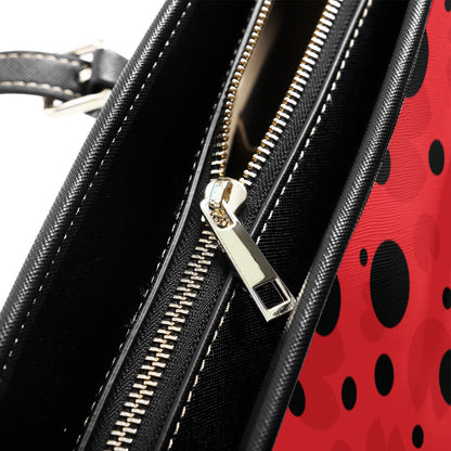Ladybug Tote Bag Purse, Red Black Dots Vegan Leather Print Handbag Women Zip Top Small Large Designer Handmade Shoulder