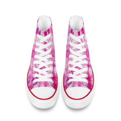 Pink Tie Dye Women High Top Shoes, Lace Up Sneakers Footwear Canvas Streetwear Ladies Girls White Designer Gift Idea Starcove Fashion