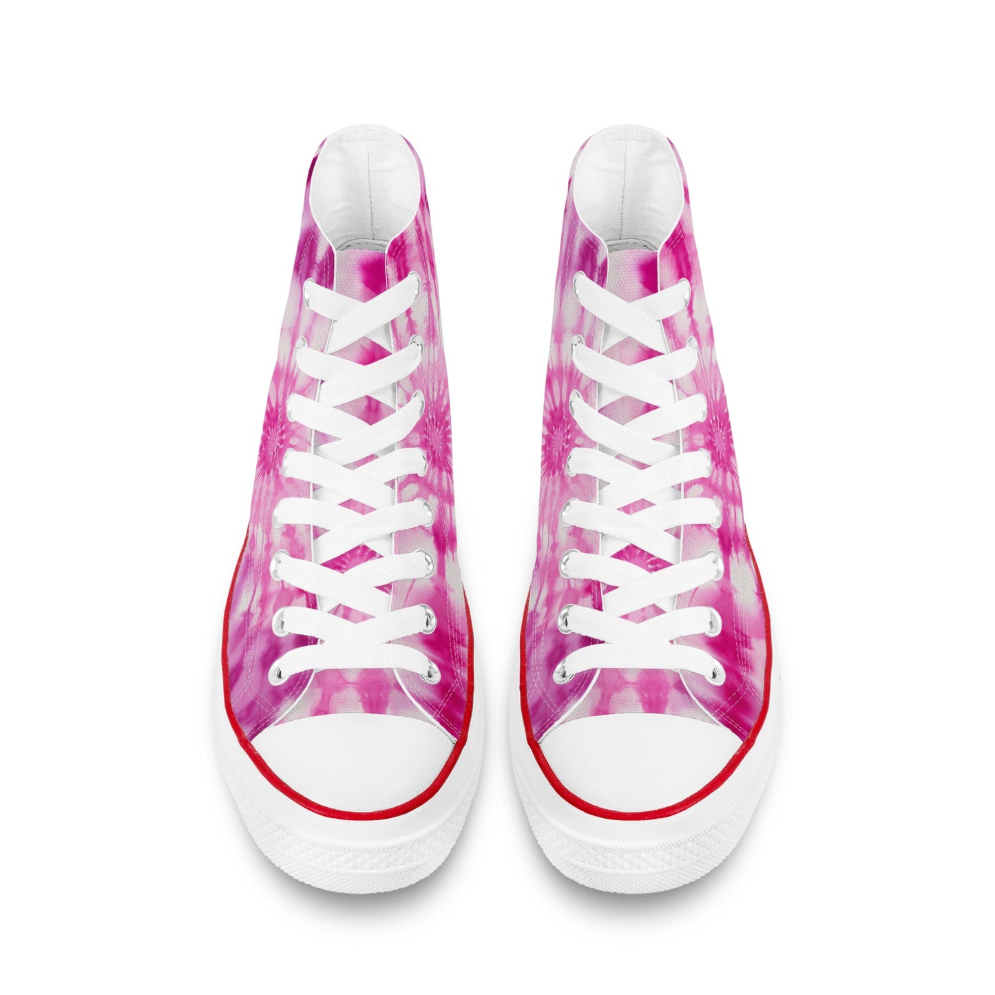 Pink Tie Dye Women High Top Shoes, Lace Up Sneakers Footwear Canvas Streetwear Ladies Girls White Designer Gift Idea Starcove Fashion
