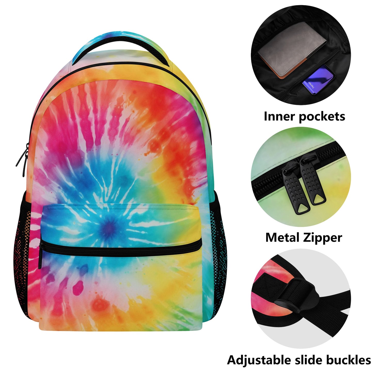Rainbow Tie Dye Backpack, Laptop Men Women Kids Gift Him Her School College Waterproof Side Pockets Aesthetic Ladies Bag Starcove Fashion